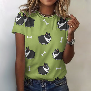 Plumpy Boston Terrier Love All Over Print Women's Cotton T-Shirt - 4 Colors-Apparel-Apparel, Boston Terrier, Shirt, T Shirt-Green-2XS-3