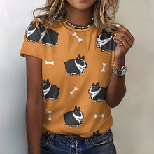 Load image into Gallery viewer, Plumpy Boston Terrier Love All Over Print Women&#39;s Cotton T-Shirt - 4 Colors-Apparel-Apparel, Boston Terrier, Shirt, T Shirt-Orange-2XS-4