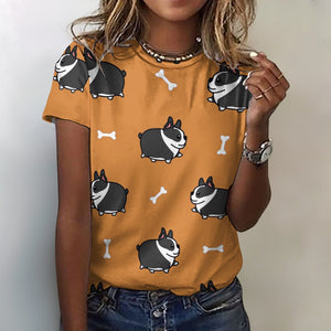 Plumpy Boston Terrier Love All Over Print Women's Cotton T-Shirt - 4 Colors-Apparel-Apparel, Boston Terrier, Shirt, T Shirt-Orange-2XS-4