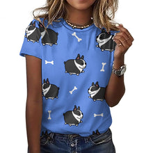 Load image into Gallery viewer, Plumpy Boston Terrier Love All Over Print Women&#39;s Cotton T-Shirt - 4 Colors-Apparel-Apparel, Boston Terrier, Shirt, T Shirt-1