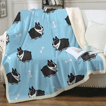 Load image into Gallery viewer, Plumpy Boston Terrier Love Soft Warm Fleece Blanket-Blanket-Blankets, Boston Terrier, Home Decor-Sky Blue-Small-2
