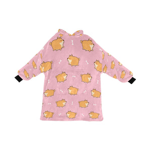 Plumpy Shiba Love Blanket Hoodie for Women-Apparel-Apparel, Blankets-Pink-ONE SIZE-2