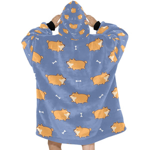 Plumpy Shiba Love Blanket Hoodie for Women-Apparel-Apparel, Blankets-4
