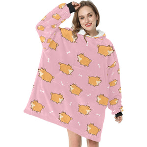 Plumpy Shiba Love Blanket Hoodie for Women - 4 Colors-Apparel-Apparel, Blankets, Shiba Inu-Pink-3