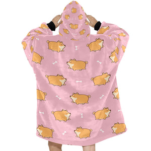 Plumpy Shiba Love Blanket Hoodie for Women-Apparel-Apparel, Blankets-6