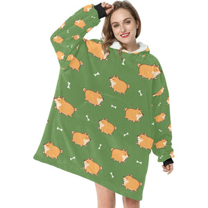 Plumpy Shiba Love Blanket Hoodie for Women-Apparel-Apparel, Blankets-9