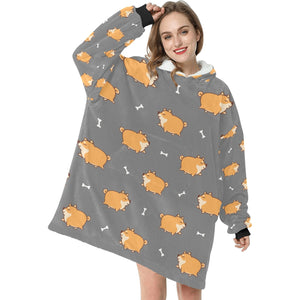 Plumpy Shiba Love Blanket Hoodie for Women-Apparel-Apparel, Blankets-10