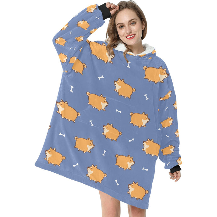 Plumpy Shiba Love Blanket Hoodie for Women-Apparel-Apparel, Blankets-3