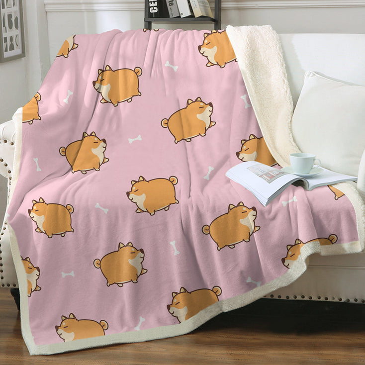 Plumpy Shiba Love Soft Warm Fleece Blanket - 4 Colors-Blanket-Blankets, Home Decor, Shiba Inu-Soft Pink-Small-1