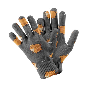 Plumpy Shiba Love Touch Screen Gloves-Accessories-Accessories,Dog Dad Gifts,Dog Mom Gifts,Gloves-Gray-4