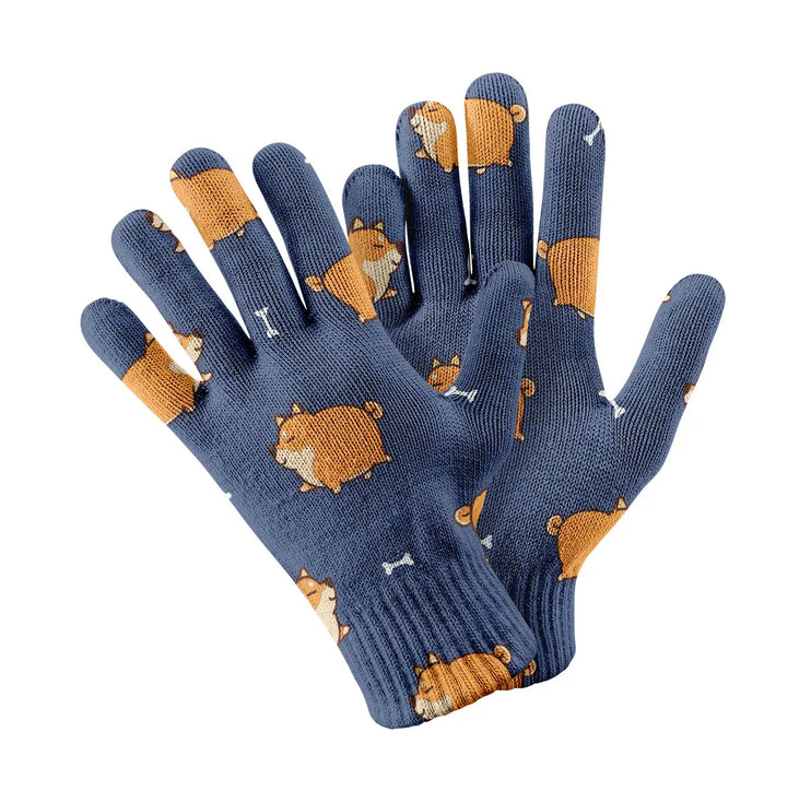 Plumpy Shiba Love Touch Screen Gloves-Accessories-Accessories,Dog Dad Gifts,Dog Mom Gifts,Gloves-Navy-1