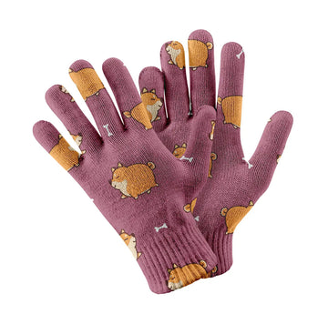 Plumpy Shiba Love Touch Screen Gloves-Accessories-Accessories,Dog Dad Gifts,Dog Mom Gifts,Gloves-Rose gold-3