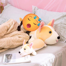 Load image into Gallery viewer, Image of a girl sleeping with with two Corgi Plush toy pillows in two sizes