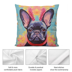 Poise and Petals Black French Bulldog Plush Pillow Case-Cushion Cover-Dog Dad Gifts, Dog Mom Gifts, French Bulldog, Home Decor, Pillows-5
