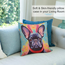 Load image into Gallery viewer, Poise and Petals Black French Bulldog Plush Pillow Case-Cushion Cover-Dog Dad Gifts, Dog Mom Gifts, French Bulldog, Home Decor, Pillows-7
