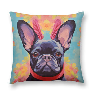 Poise and Petals Black French Bulldog Plush Pillow Case-Cushion Cover-Dog Dad Gifts, Dog Mom Gifts, French Bulldog, Home Decor, Pillows-12 "×12 "-1