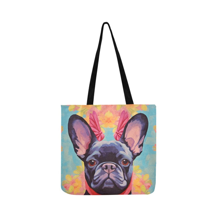 Poise and Petals Black French Bulldog Shopping Tote Bag-Accessories-Accessories, Bags, Dog Dad Gifts, Dog Mom Gifts, French Bulldog-White-ONESIZE-1