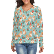 Load image into Gallery viewer, Pom-Pom Holiday Cheer Women's V-Neck Christmas Sweater-Apparel-Apparel,Christmas,Dog Mom Gifts,Pomeranian,Sweater,Sweatshirt-S-White-1
