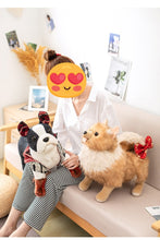 Load image into Gallery viewer, image of a woman playing with a pomeranian stuffed animal plush toy