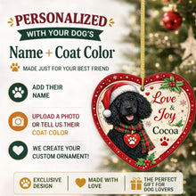 Load image into Gallery viewer, Poodle Christmas Ornament - Love &amp; Joy Heart Shaped Portrait - Personalized with Name-Christmas Ornament-Christmas,Personalize Artwork,Poodle-2