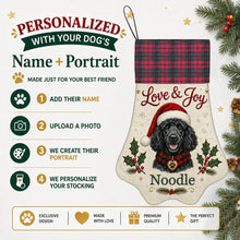 Load image into Gallery viewer, Poodle Christmas Stocking - Holly &amp; Tartan Portrait - Personalize with Photo and Name-Christmas Ornament-Christmas,Christmas Stocking,Personalize Artwork-2