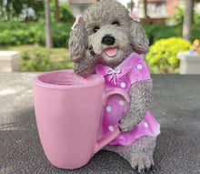 Load image into Gallery viewer, Poodle Garden Statue - 4 Coat Colors - 4 Designs - Poodle Love Garden Statues-Home Decor-Dog Memorial Gifts,Home Decor,Poodle,Statue-Poodle Holding Cup - Gray-19