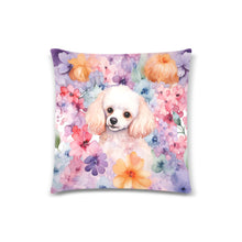 Load image into Gallery viewer, Poodle in Pastel Bloom Throw Pillow Cover-Cushion Cover-Home Decor, Pillows, Poodle-White-ONESIZE-2