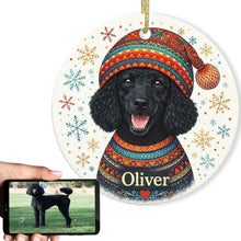 Load image into Gallery viewer, Poodle Ornament - Christmas Folk Art Design - Personalize with Photo and Name