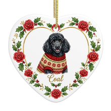 Load image into Gallery viewer, Poodle Ornament - Personalized Heart Shaped Christmas Rose Border - with Name-Christmas Ornament-Christmas,Personalize Artwork,Poodle-4
