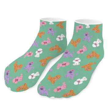 Poodle Socks Ankle Length Colorful Poodles In Playful Poses Mint Green One Size 360x