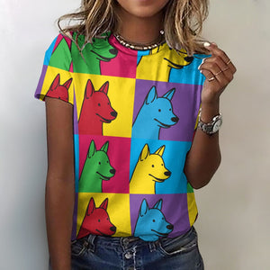 Pop Art Bull Terrier Love All Over Print Women's Cotton T-Shirt - 4 Colors-Apparel-Apparel, Bull Terrier, Shirt, T Shirt-5