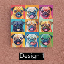 Load image into Gallery viewer, Pop Art Pugs Framed Canvas Wall Art Posters - 3 Designs-Art-Dog Art, Dog Dad Gifts, Dog Mom Gifts, Home Decor, Poster, Pug, Pug - Black-Design 1-Small - 8x8&quot;-4