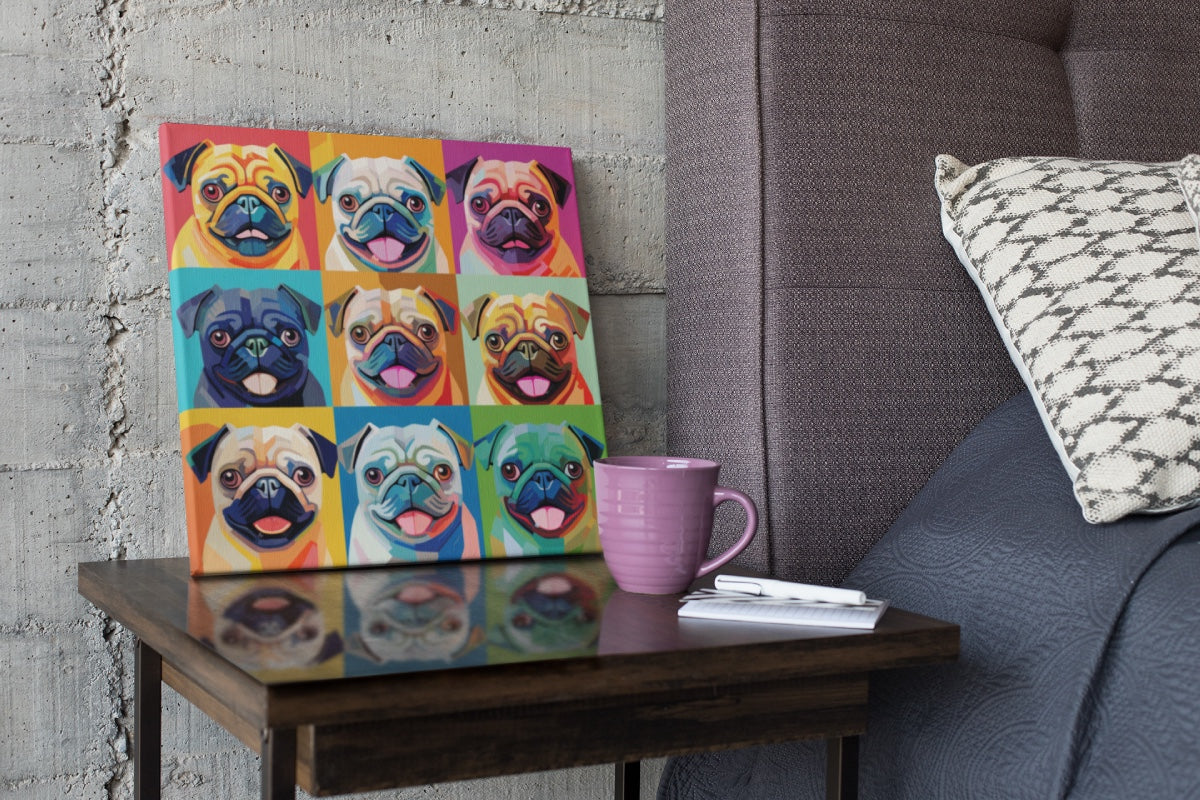 Pop Art Pugs Framed Canvas Wall Art Posters 3 Designs