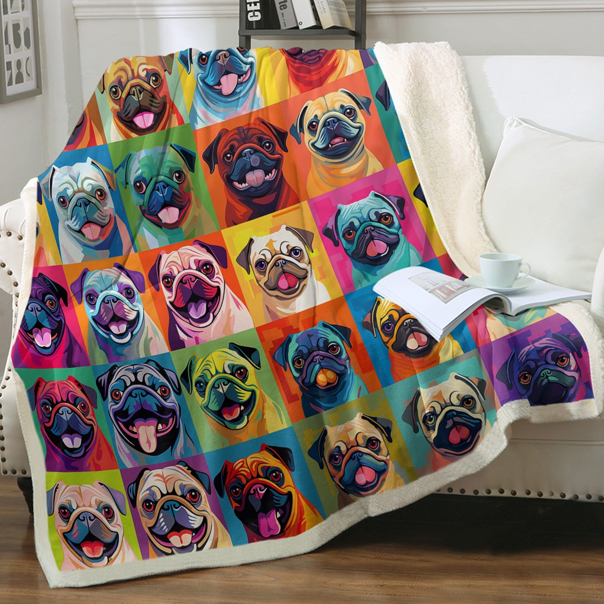 Pop Art Pugs Love Soft Warm Fleece Blankets 2 Designs