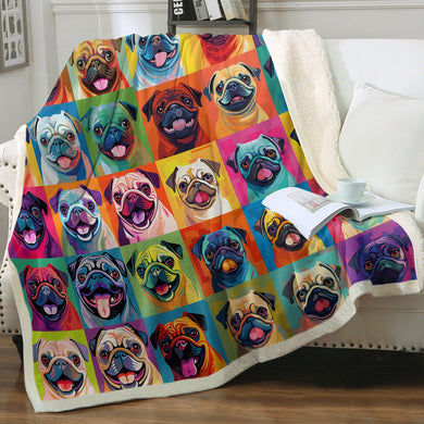 Pop Art Pugs Love Soft Warm Fleece Blankets - 2 Designs-Blanket-Blankets, Home Decor, Pug-Happy-Small-1