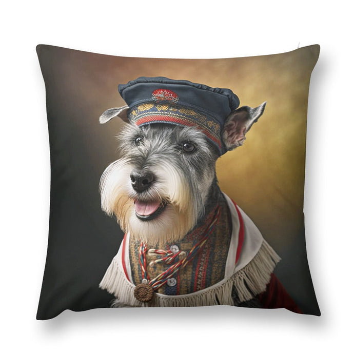 Portrait of Valor Schnauzer Plush Pillow Case-Cushion Cover-Dog Dad Gifts, Dog Mom Gifts, Home Decor, Pillows, Schnauzer-4