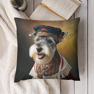 Portrait of Valor Schnauzer Plush Pillow Case-Cushion Cover-Dog Dad Gifts, Dog Mom Gifts, Home Decor, Pillows, Schnauzer-5