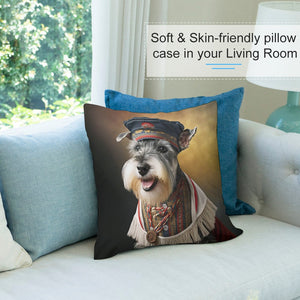 Portrait of Valor Schnauzer Plush Pillow Case-Cushion Cover-Dog Dad Gifts, Dog Mom Gifts, Home Decor, Pillows, Schnauzer-7