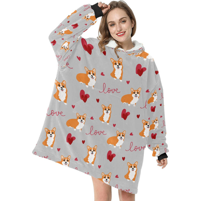 Precious Corgi Love Blanket Hoodie for Women-Apparel-Apparel, Blankets-10