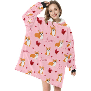 Precious Corgi Love Blanket Hoodie for Women-Apparel-Apparel, Blankets-3