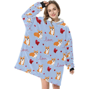 Precious Corgi Love Blanket Hoodie for Women-Apparel-Apparel, Blankets-5