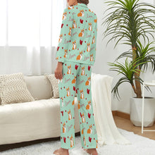 Load image into Gallery viewer, Precious Corgi Love Pajamas Set for Women-Pajamas-Apparel, Corgi, Pajamas-S-PaleTurquoise1-1