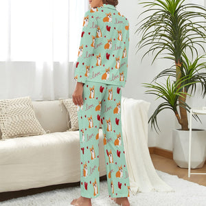 Precious Corgi Love Pajamas Set for Women-Pajamas-Apparel, Corgi, Pajamas-S-PaleTurquoise1-1