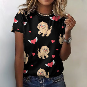 Precious Goldendoodle Love All Over Print Women's Cotton T-Shirt - 4 Colors-Apparel-Apparel, Doodle, Goldendoodle, Shirt, T Shirt-2XS-Black-12