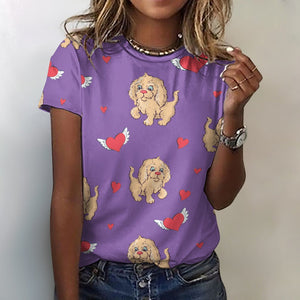 Precious Goldendoodle Love All Over Print Women's Cotton T-Shirt - 4 Colors-Apparel-Apparel, Doodle, Goldendoodle, Shirt, T Shirt-2XS-MediumPurple-7