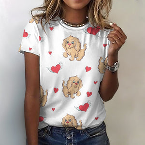 Precious Goldendoodle Love All Over Print Women's Cotton T-Shirt - 4 Colors-Apparel-Apparel, Doodle, Goldendoodle, Shirt, T Shirt-2XS-White-1