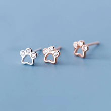 Load image into Gallery viewer, Precious Little Crystal Puppy Paw Earrings – Dainty Silver Jewelry-White Color-1