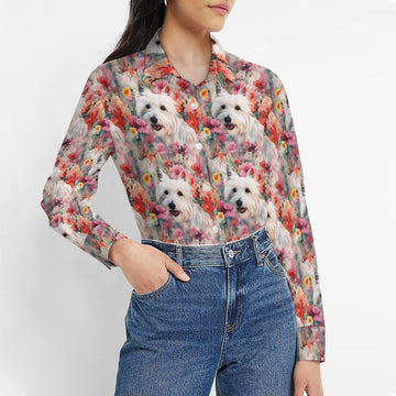 Precious Petals and Westie Bloom Women's Shirt-Apparel-Apparel, Shirt, West Highland Terrier-S-1