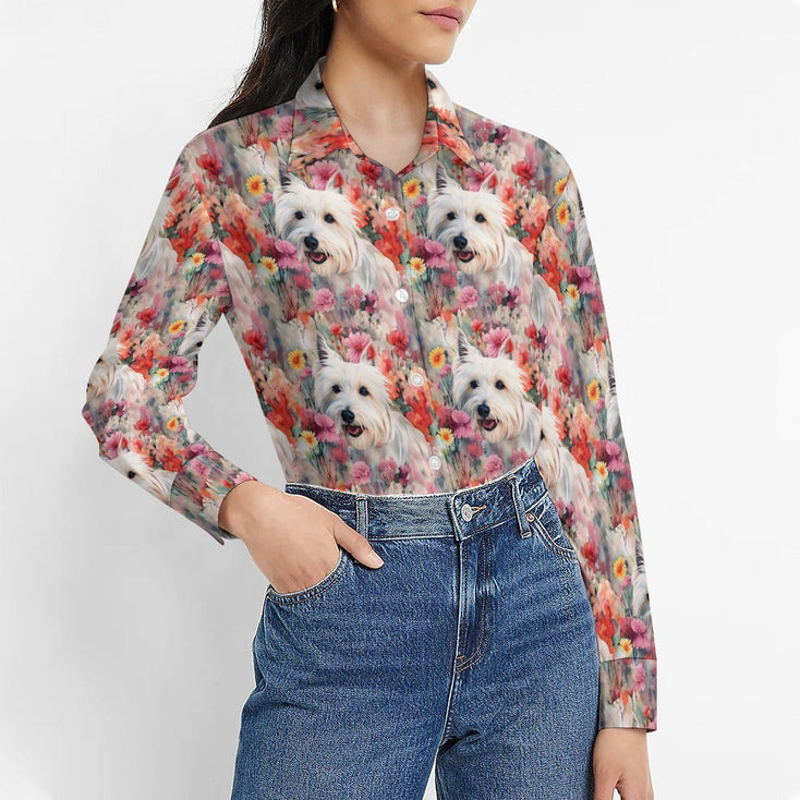 Precious Petals and Westie Bloom Women's Shirt-Apparel-Apparel, Shirt, West Highland Terrier-S-1