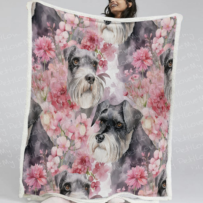 Precious Pink Petals and Schnauzers Soft Warm Fleece Blanket-Blanket-Blankets, Home Decor, Schnauzer-Small-1